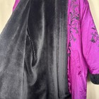 Vintage 80s Ann Tjian Kenar Purple Satin Beaded Reversible Faux Fur Coat Medium