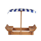 46 Inches Wooden Sandbox With 2 Foldable Benches 