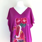 Vintage 70s 80s Cancun Beach Mini Dress Kaftan Toucan Bird Print Hippie Boho