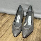 Carriage Court Vintage Grey Geometric Print Pointy Toe Kitten Heel Sz-7 1 2 B