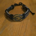 Adjustable Black Brown Leather Cord Bracelet Round Yin Yang Dangle Charm Tie