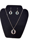 Vintage Mexico Alpaca Silver Abalone Pendant Necklace   Earrings Set W 925 Chain