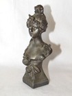 Gorgeous Antique French Art Nouveau Patinated Metal Woman Bust  boule De Neige 