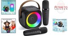 Mini Bluetooth Karaoke Machine Portable Kids Adults Party Lights 2 Mic