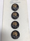Vintage Buttons By Schwanda Set Of 4 Black Gold Original Card Germany Washable