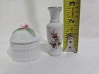 Vtg  Mini Porcelain Roses Leaves Bud Vase   Trinket Box Porcelain Cottagecore