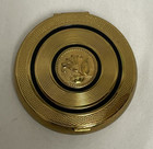 Vintage Evans Powder Compact - Art Deco Gold And Black Floral Design In Center