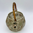 Vintage Japanese Banko Ware Tapestry Teapot Ceramic Green Art With Handle