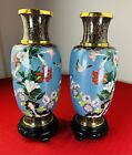 Vintage Early 20th Century Chinese Cloisonne Floral Vase Large Blue Gold  Pair 2
