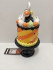 Ghoulish Orange Halloween 13  Faux Cake Pedestal W  Ghosts Pumpkins Tabletop Nwt