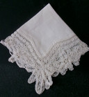 Vintage Antique Hand Made Bobbin Lace Trim Ivory Hanky 8    Sq