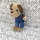 Vintage Farm Brown Dog In Overall Plaid Shirt Plush Stuffed Animal 11   