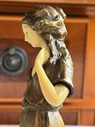 Antique French Bronze Sculpture Figurine  Girl Carrying A Water Jug 