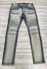 New Rock Revival Men s Gilmore Biker Studded Jeans In Blue Light Wash Size  32