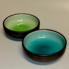 Pair Of Sushi Dip Sauce Dishes Crackle Turquoise Green Ceramic Bottom 3 5  Japan