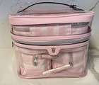 New Victoria   s Secret 4-piece Train Case Makeup Bag Set Heritage Pink Stripe Nwt