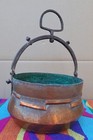 Vintage Hammered Hanging Copper Pot Cauldron Kettle Iron Handle Primitive Bin86