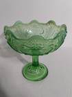 Northwood Everglades Rare Htf Green Opalescent Glass Compote  no Glow 5 25 t 5 d