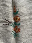 Rare Tan Color Vintage Hand Embroidered Linen Tablecloth 44 X 48 Inches Vgc