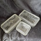 Set Of 3 Federal Glass Refrigerator Dish W fruit Lids   Clear Ribbed Glass