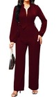 Long Sleeve pant Jumpsuit  Wide Leg   Wine  Large 