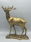 Vintage Pair Of Large Spotted Brass Deer Statues - Buck 15      Doe 10    Mcm Heavy