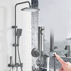 Bathroom Shower Faucet Fixture Gray 4functions Shower System Rain Head Combo Kit