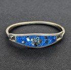 Vintage Taxco Mexico Alpaca Abalone Turquoise Inlay Bangle Bracelet