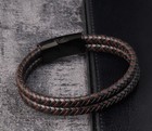 Men Women Boy 13mm Black Brown Braided Double Band Genuine Leather Bracelet 6-9 