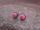 Navajo Indian Sterling Silver 5 16  Round Pink Opal Post Earrings By Cachini