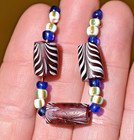 Antique Venetian Red Lampwork Trail Decorated Combed Feather Beads African Trade