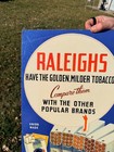 Vintage Raleigh s Tobacco Cigarettes Advertising Store Display Sign Cardstock