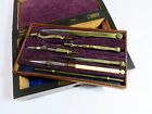 Antique Late 1800s Drafting Set In Mahogany Veneered Box 