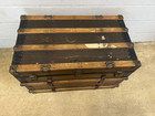 Vintage Wood Steamer Trunk Chest Coffee Table Storage Box Antique Toy Decor Key