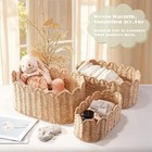Scalloped Basket Set Of 3  Wicker Storage Baskets - Hand-woven Paper Rope Nur   