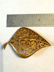  Vintage Gold Tone Leaf Brooch Pin Lg Lind Gal