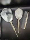 Vintage Vanity Set Comb  Brush And Handheld Mirror  Silver Plated Floral