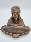 Vtg Indian Chief Bronze Or Copper-plated Metal Figural Ashtray Made In Canada