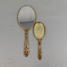 Vintage-antique Gilt Brass Hand Mirror Brush Handle Vanity Set French Art  c610