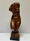 Antique Wood Sculpture Woman Carving Female Model Body Torso Signed Devos 1940   s