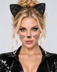 U-goforst Black Cat Ears Headband Adult  Glitter Black Cat Costume For Women  Ha