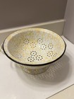 Vintage Colander Strainer Vintage 70s 80s Enamelware Sieve Yellow Speckled