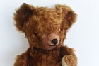 15  Vintage Shabby Old Jointed Plush Brown Teddy Bear Orange Eyes W growler 