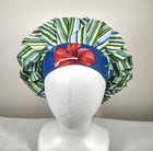 Bouffant Scrub Cap Chemo Hat Chef Handmade Cotton Hibiscus Stripe 23 5    To 33 5   