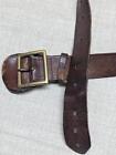 Vintage Army Military Belt 32 Brown Cowhide Leather Wwii Antique Brass Buckle