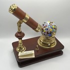 Vtg Musical Rotating Art Glass Kaleidoscope Brass Wood Telescope Spatter Orb