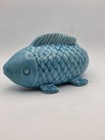 Vintage Chinese Blue Crackle Glaze Koi Fish Carp Ceramic Figurine Mudman Style