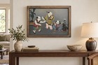 Antique Chinese Reverse Glass Painting Boys Cricket Cage 22x16 Wood Frame