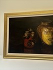 Antique Still Life Painting Pipe Pots Pottery Vase Masterful 19th Century Large