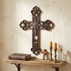 Fleur De Lis Decorative Wall Cross Layered Style Scrolls Rustic Cast Iron 11x8 